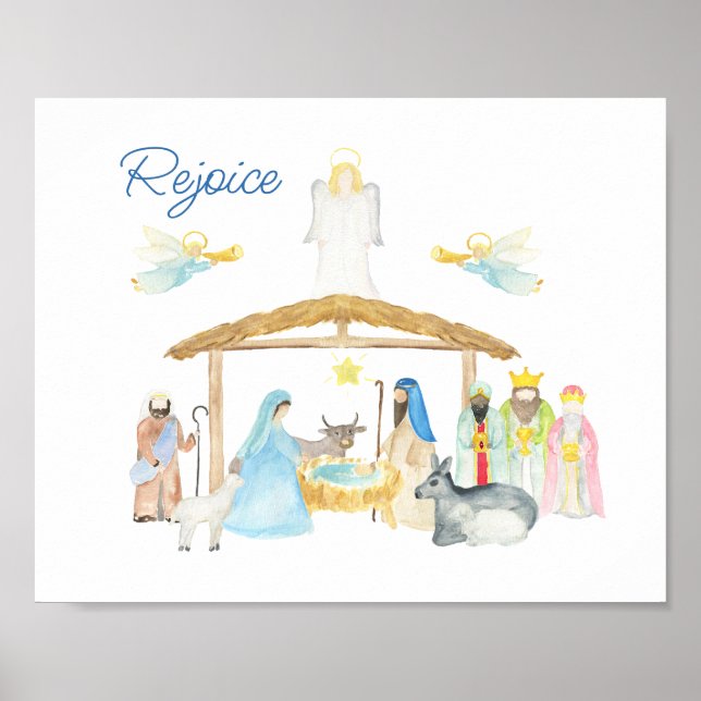 Watercolor Christmas Nativity Scene Poster (Front)