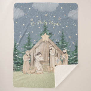 Watercolor Christmas Nativity Sherpa Blanket