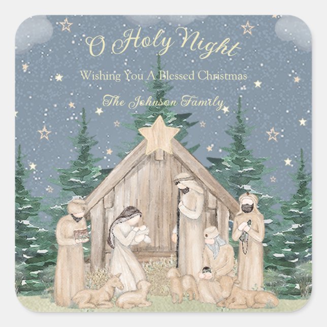 Watercolor Christmas Nativity  Square Sticker (Front)