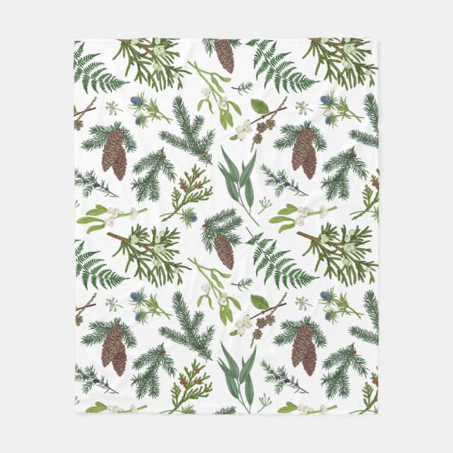 Watercolor Christmas Nature & Forest Illustration  Fleece Blanket (Front)