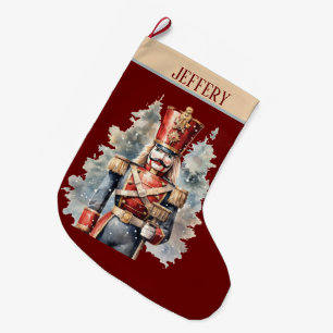 Watercolor Christmas nutcracker add name  Large Christmas Stocking