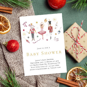 Watercolor Christmas Nutcracker Baby Shower Invitation