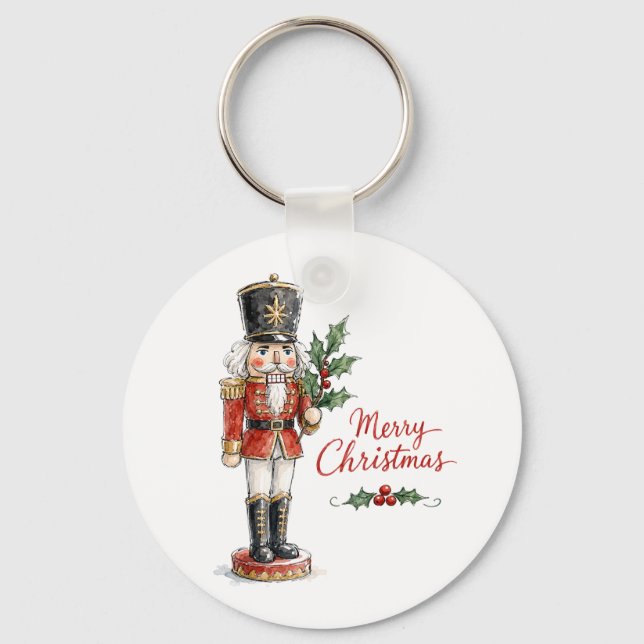 Watercolor Christmas Nutcracker Key Ring (Front)