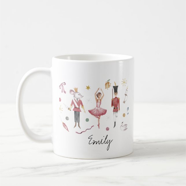 Watercolor Christmas Nutcracker Name personalised  Coffee Mug (Left)