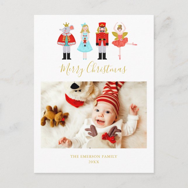 Watercolor Christmas Nutcracker Photo Holiday Postcard (Front)