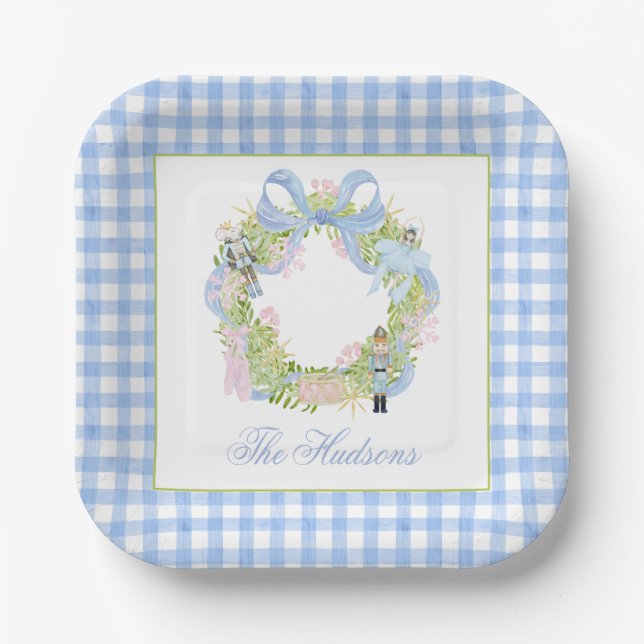 Watercolor Christmas Nutcracker Wreath Enclosure Paper Plate (Front)