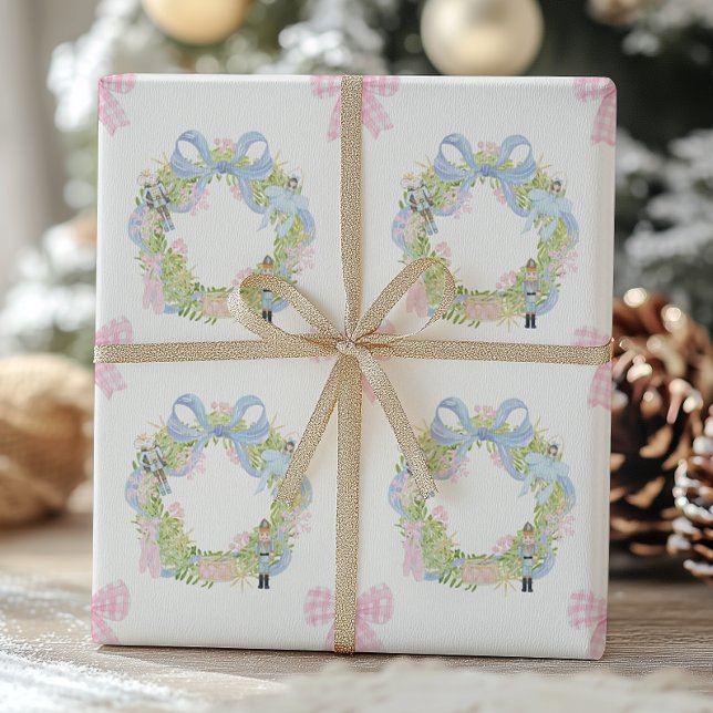 Watercolor Christmas Nutcracker Wreath Wrapping Paper (Creator Uploaded)