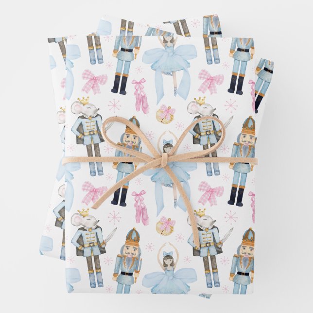 Watercolor Christmas Nutcracker Wreath Wrapping Paper Sheet (In situ)