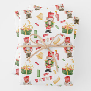  Watercolor Christmas Nutcrackers and Decorations Wrapping Paper Sheet