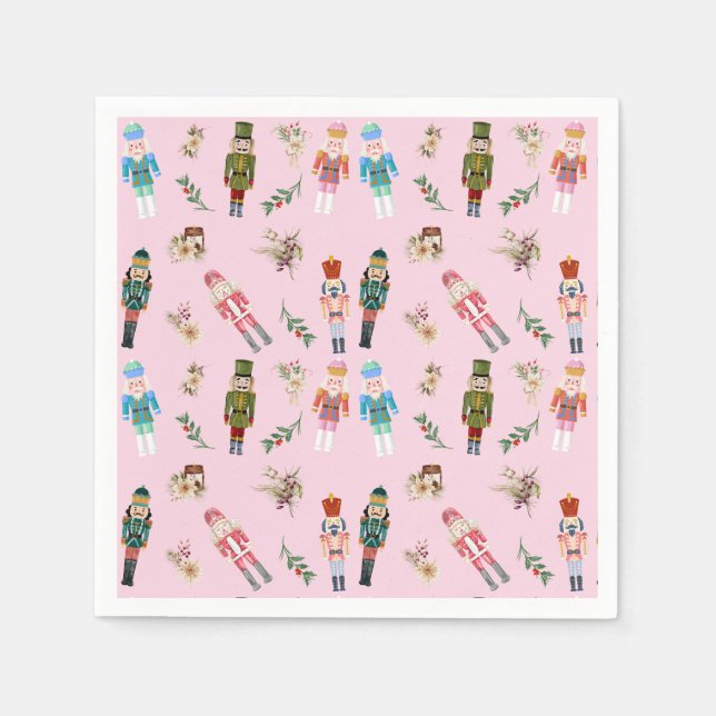  Watercolor Christmas Nutcrackers Collage  Napkin (Front)