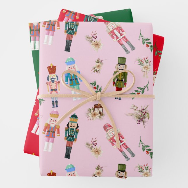  Watercolor Christmas Nutcrackers Collage  Wrapping Paper Sheet (In situ)