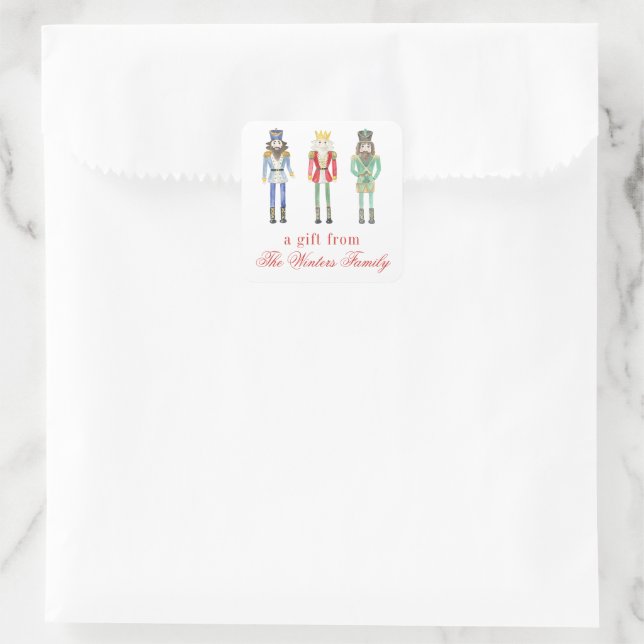 Watercolor Christmas Nutcrackers Square Sticker (Bag)