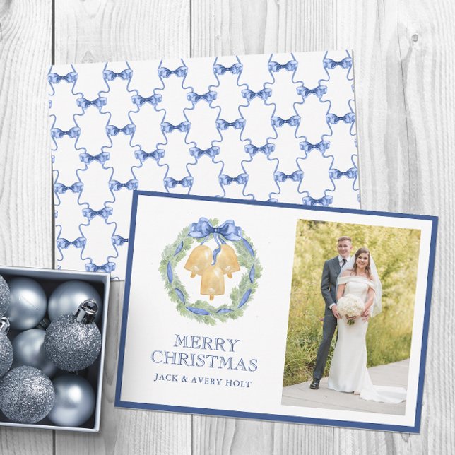 Watercolor Christmas or Wedding Bells Photo Holiday Card (Creator Uploaded)