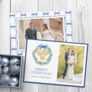 Watercolor Christmas or Wedding Bells Photo Holiday Card