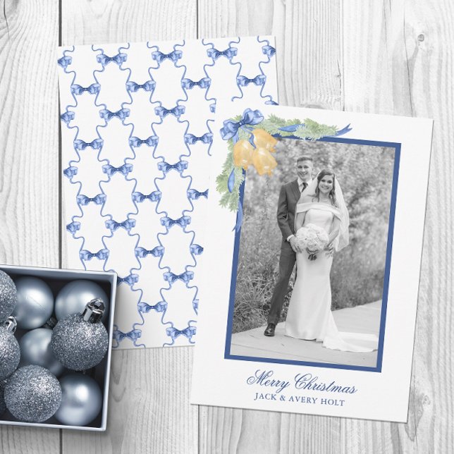 Watercolor Christmas or Wedding Bells Photo Holiday Card (Creator Uploaded)