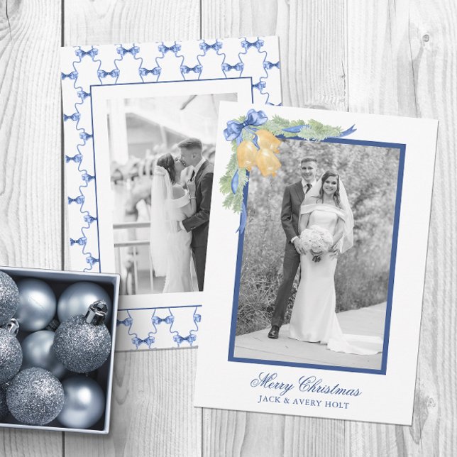 Watercolor Christmas or Wedding Bells Photo Holiday Card (Creator Uploaded)
