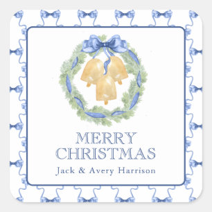 Watercolor Christmas or Wedding Bells Wreath Square Sticker