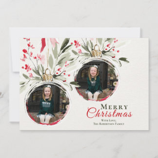 Watercolor Christmas Ornament Family 2 Photo  Holiday Card