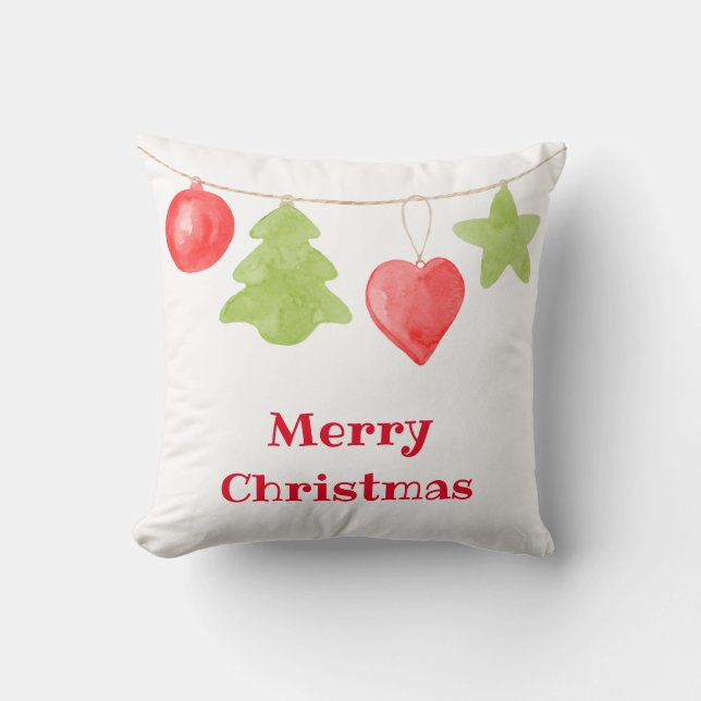 Watercolor Christmas Ornament Folk Pillow (Front)