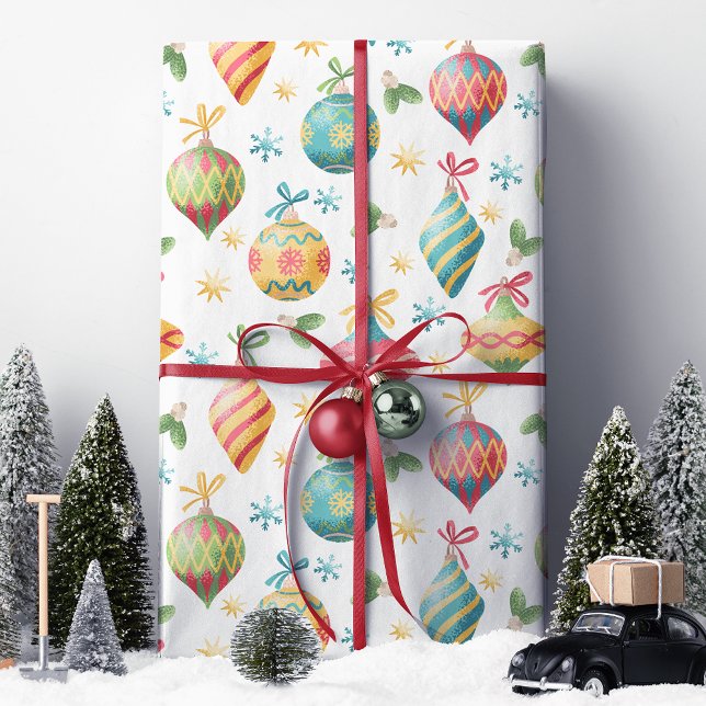 Watercolor Christmas Ornament Holiday Pattern Wrapping Paper (Creator Uploaded)