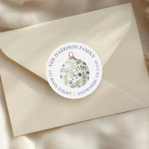 Watercolor Christmas Ornament Return Address Classic Round Sticker