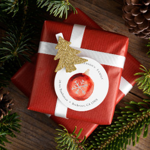 Watercolor  Christmas Ornament With Snowflake Classic Round Sticker