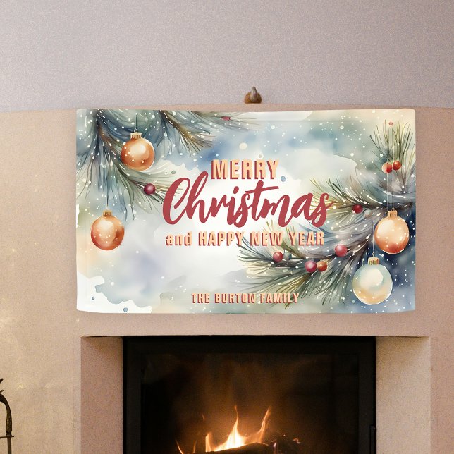 Watercolor Christmas Ornaments and Pine Branches Banner (Creator Uploaded)