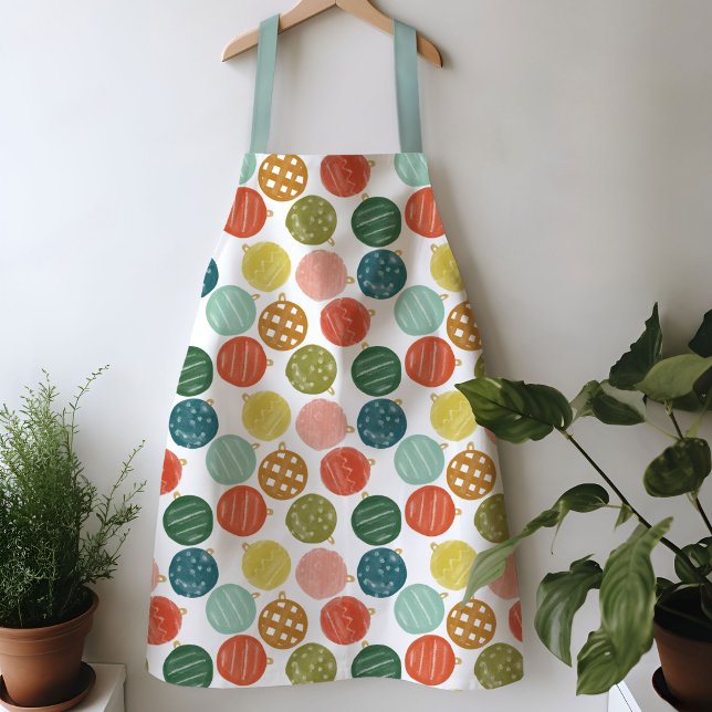 Watercolor Christmas Ornaments Apron (Watercolor Christmas bauble ornaments apron)