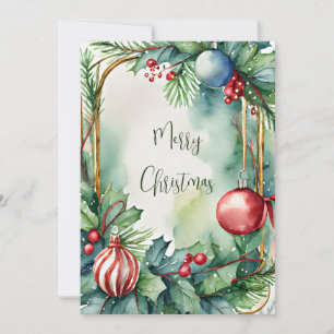 Watercolor Christmas ornaments custom Holiday Card