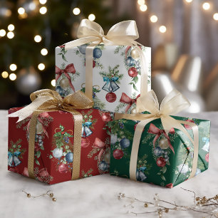 Watercolor Christmas Ornaments Elegant Holiday Wrapping Paper Sheet