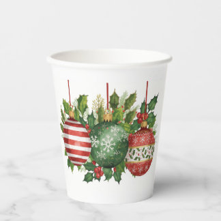 Watercolor Christmas Ornaments Holly Garland Paper Cups