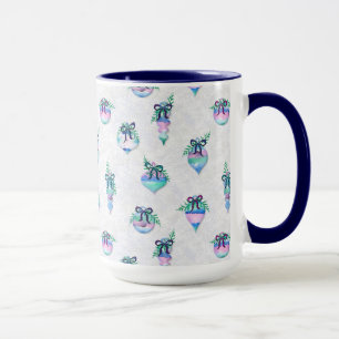 Watercolor Christmas Ornaments on White Mug