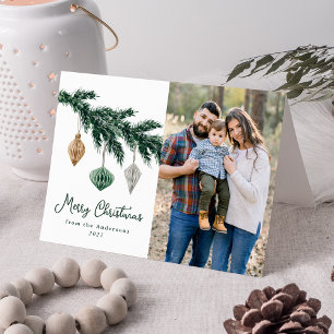 Watercolor Christmas Ornaments Photo Holiday Card