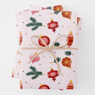 Watercolor Christmas Ornaments Pink  Wrapping Paper Sheet