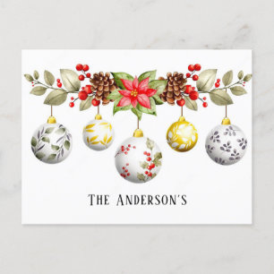 Watercolor Christmas Ornaments Poinsettia Custom Postcard