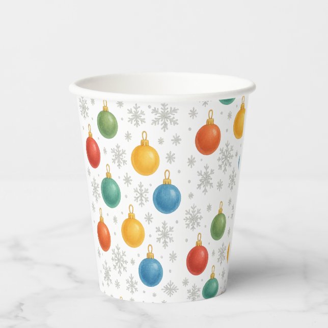Watercolor Christmas Ornaments & Snowflakes -  Paper Cups (Front)