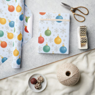 Watercolor Christmas Ornaments & Snowflakes - Wrapping Paper