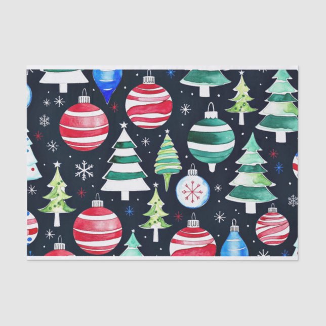 Watercolor Christmas Ornaments  Tissue Paper (Front)