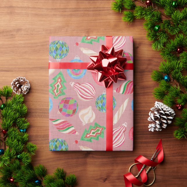 Watercolor Christmas Ornaments Wrapping Paper (Holiday Gift)