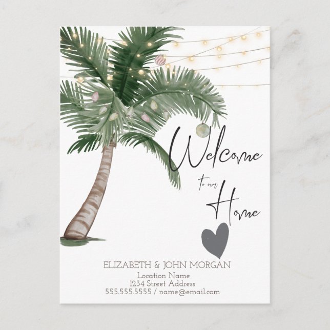 Watercolor Christmas Palm,Heart Announcement (Front)