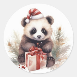Watercolor Christmas Panda Bear Classic Round Sticker