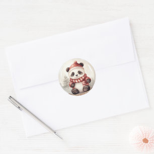 Watercolor Christmas Panda Bear Classic Round Sticker