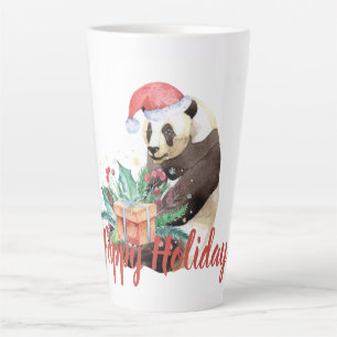 Watercolor Christmas Panda Personalised Latte Mug