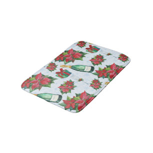 Watercolor Christmas Party Champagne Holiday Bath Mat