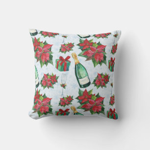 Watercolor Christmas Party Champagne Holiday Cushion