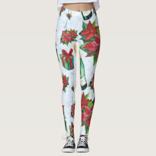 Watercolor Christmas Party Champagne Holiday Leggings