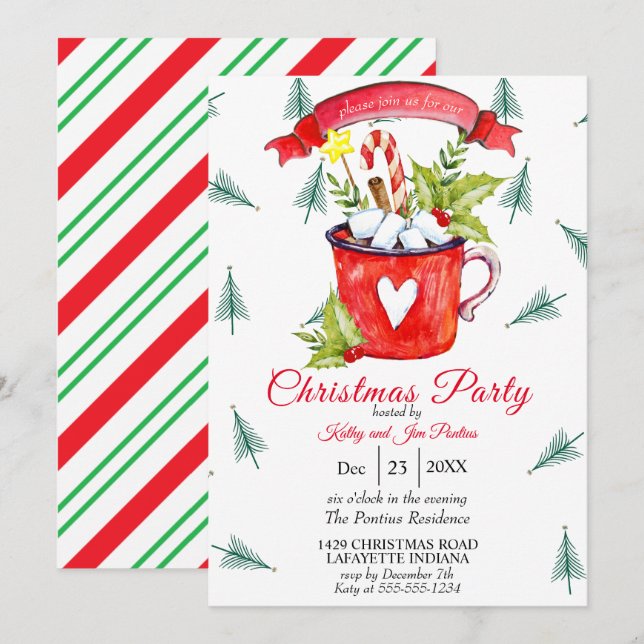Watercolor Christmas Party Invitation (Front/Back)