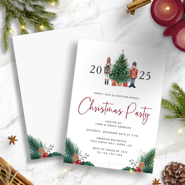 Watercolor Christmas Party Invitation (Holiday Watercolor 2025 Nutcracker Christmas Party Invitation by Painted Paperie)