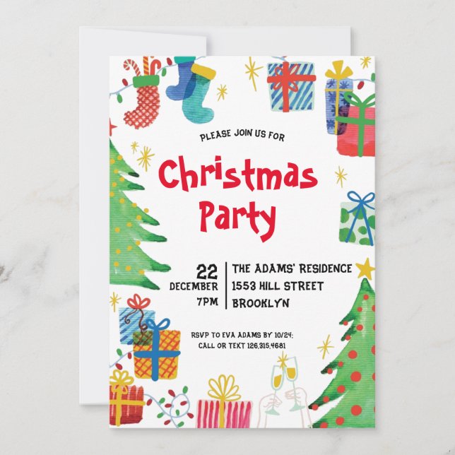 Watercolor Christmas Party Invitation (Front)