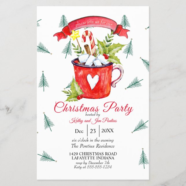 Watercolor Christmas Party Invitation Flyer (Front)